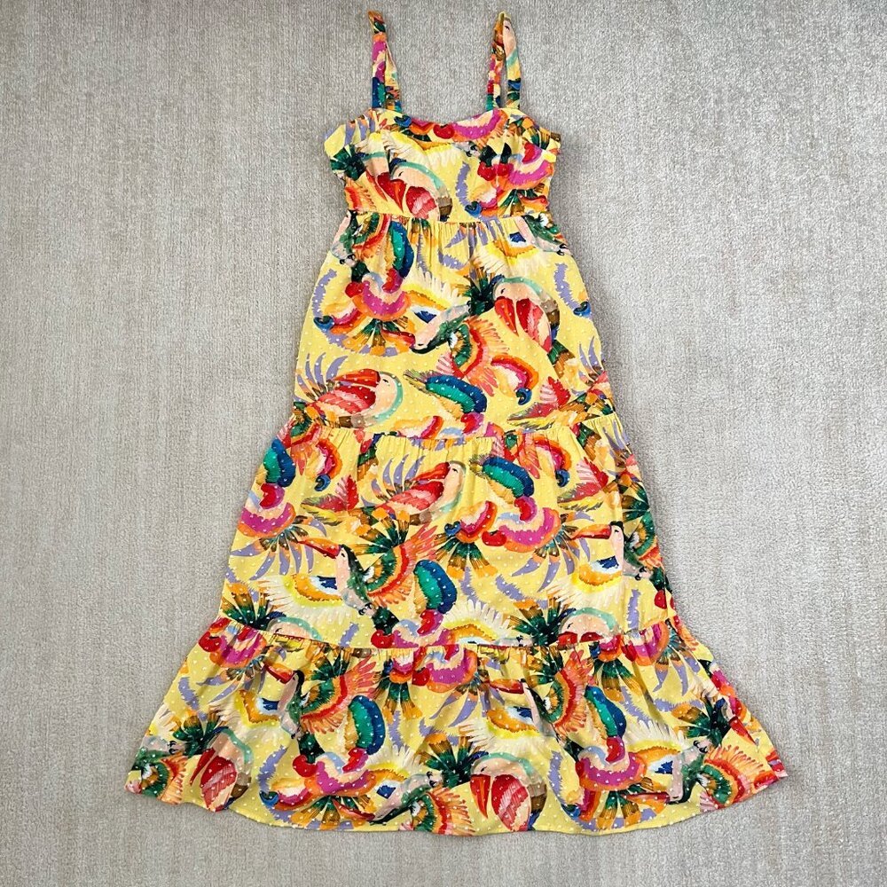 Anthropologie Farm Rio Textured Tropical Yellow Maxi Dress XS